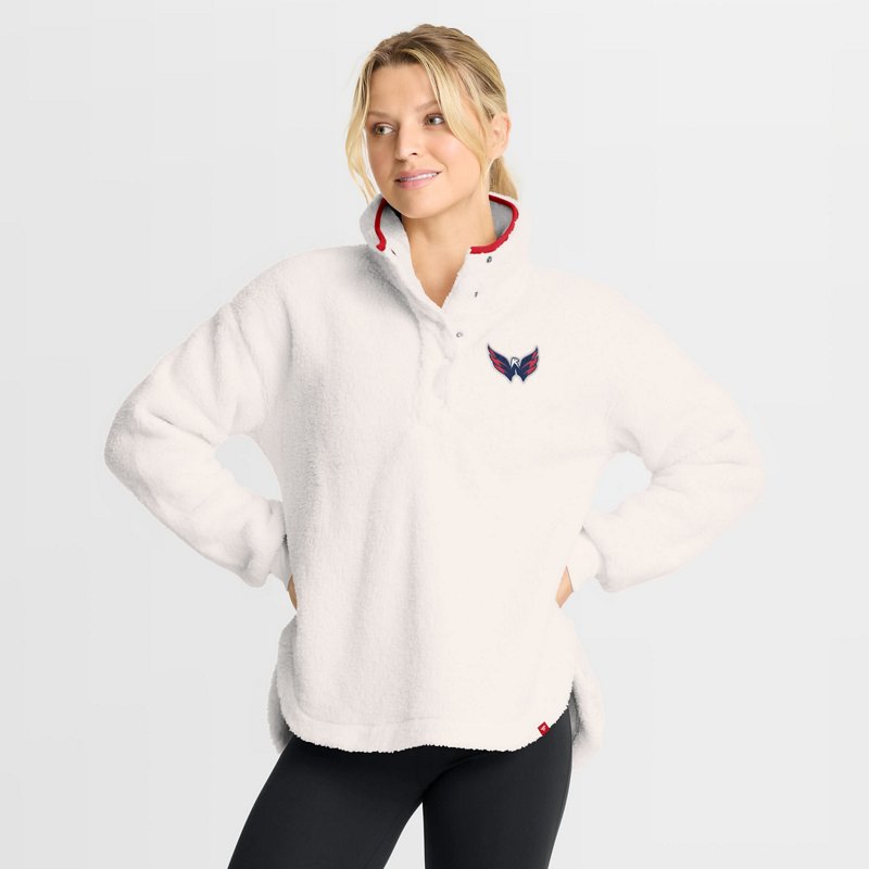 Fanatics Women's White Washington Capitals Rush Sherpa Half-Snap Pullover Sweatshirts - White, Athletic Red