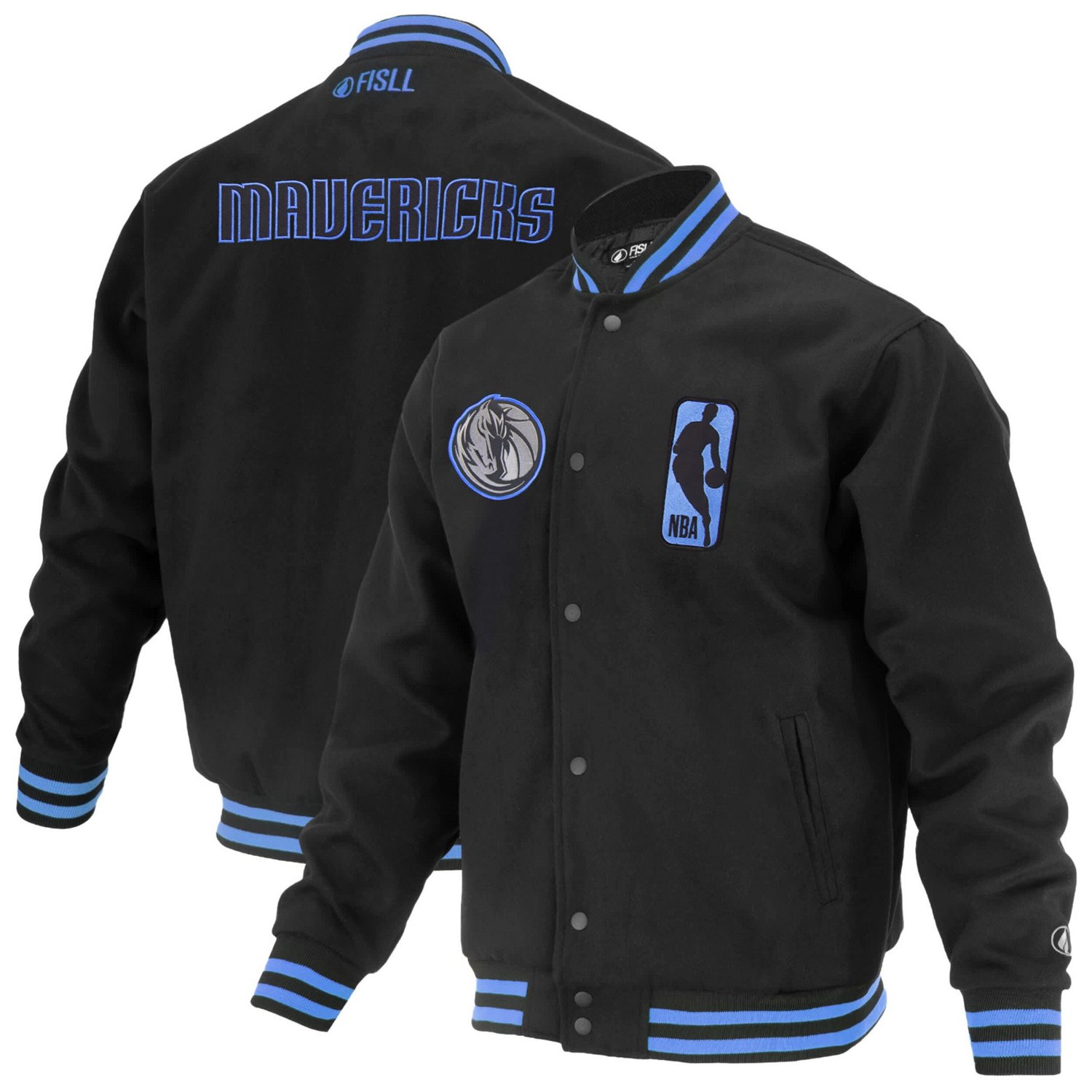 Unisex FISLL Dallas Mavericks Logoman Shadow Collection Full-Snap Varsity Jacket