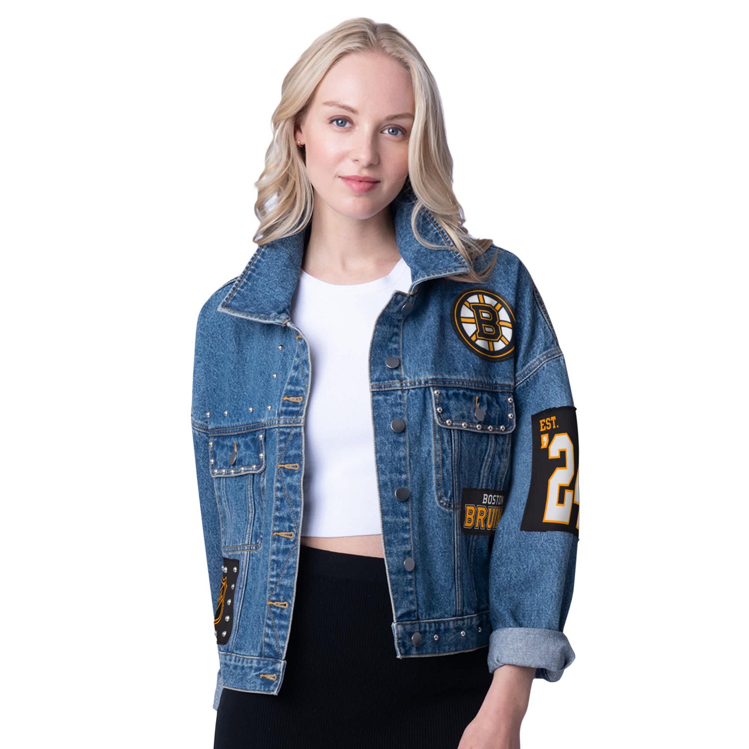 G-III 4Her by Carl Banks Boston Bruins Game Ball Cropped Button-Up Jacket