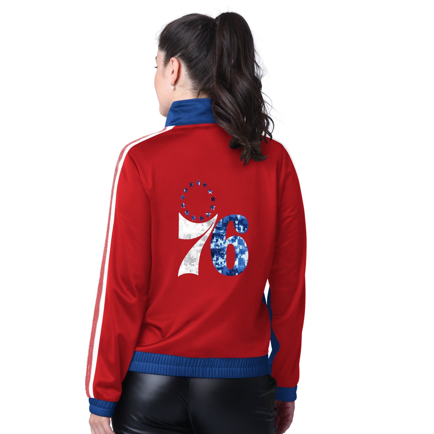 G-III 4Her by Carl Banks Red Philadelphia 76ers Rebel Sequin Bling Full-Zip Track Jacket