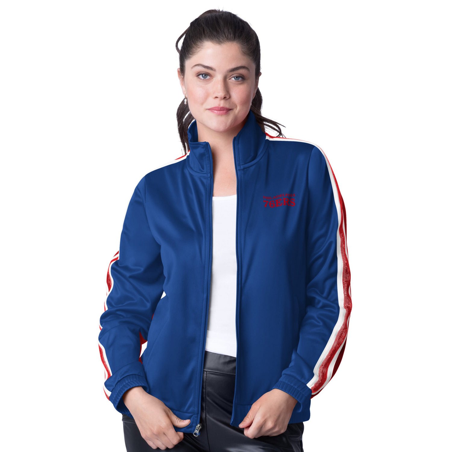 G-III 4Her by Carl Banks Red Philadelphia 76ers Rebel Sequin Bling Full-Zip Track Jacket