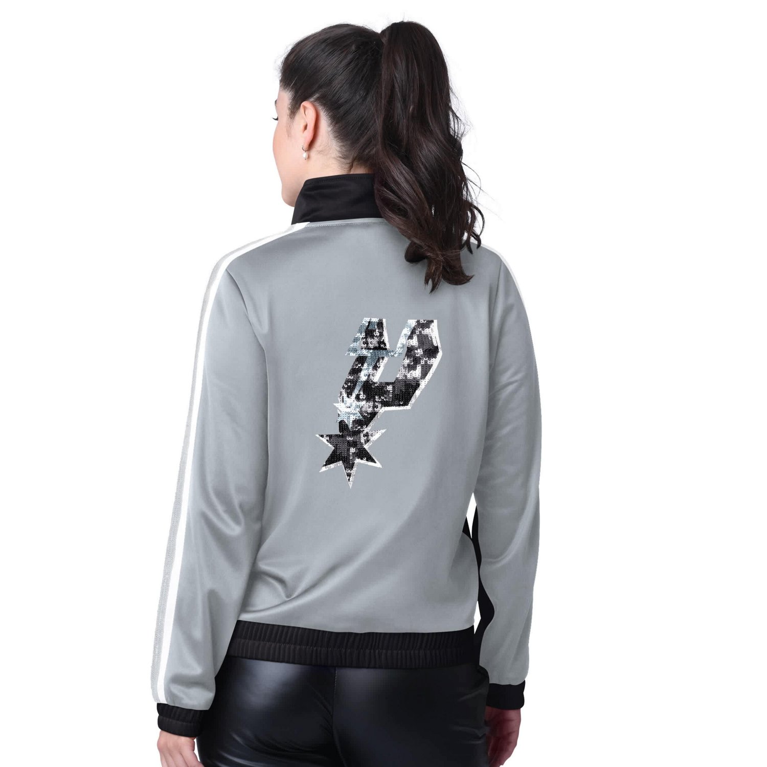 G-III 4Her by Carl Banks Silver San Antonio Spurs Rebel Sequin Bling Full-Zip Track Jacket