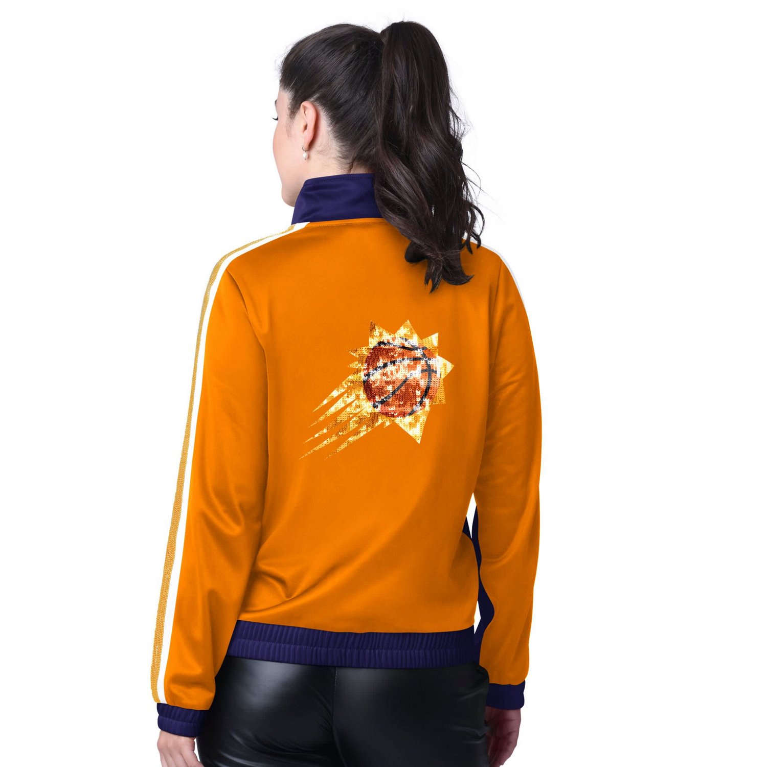G-III 4Her by Carl Banks Orange Phoenix Suns Rebel Sequin Bling Full-Zip Track Jacket - view number 2