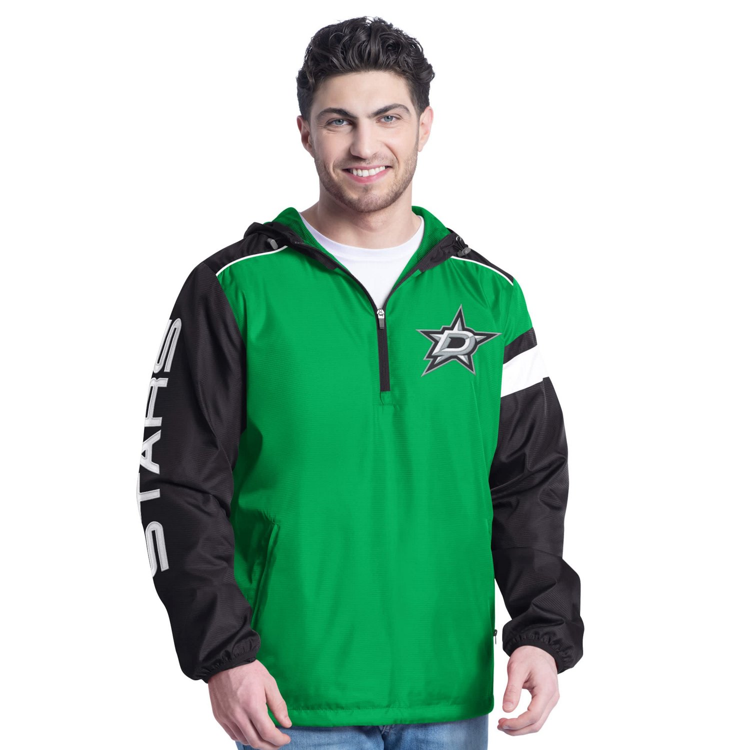 G-III Sports by Carl Banks Kelly Black Dallas Stars Lateral Half-Zip Hoodie Jacket - view number 1
