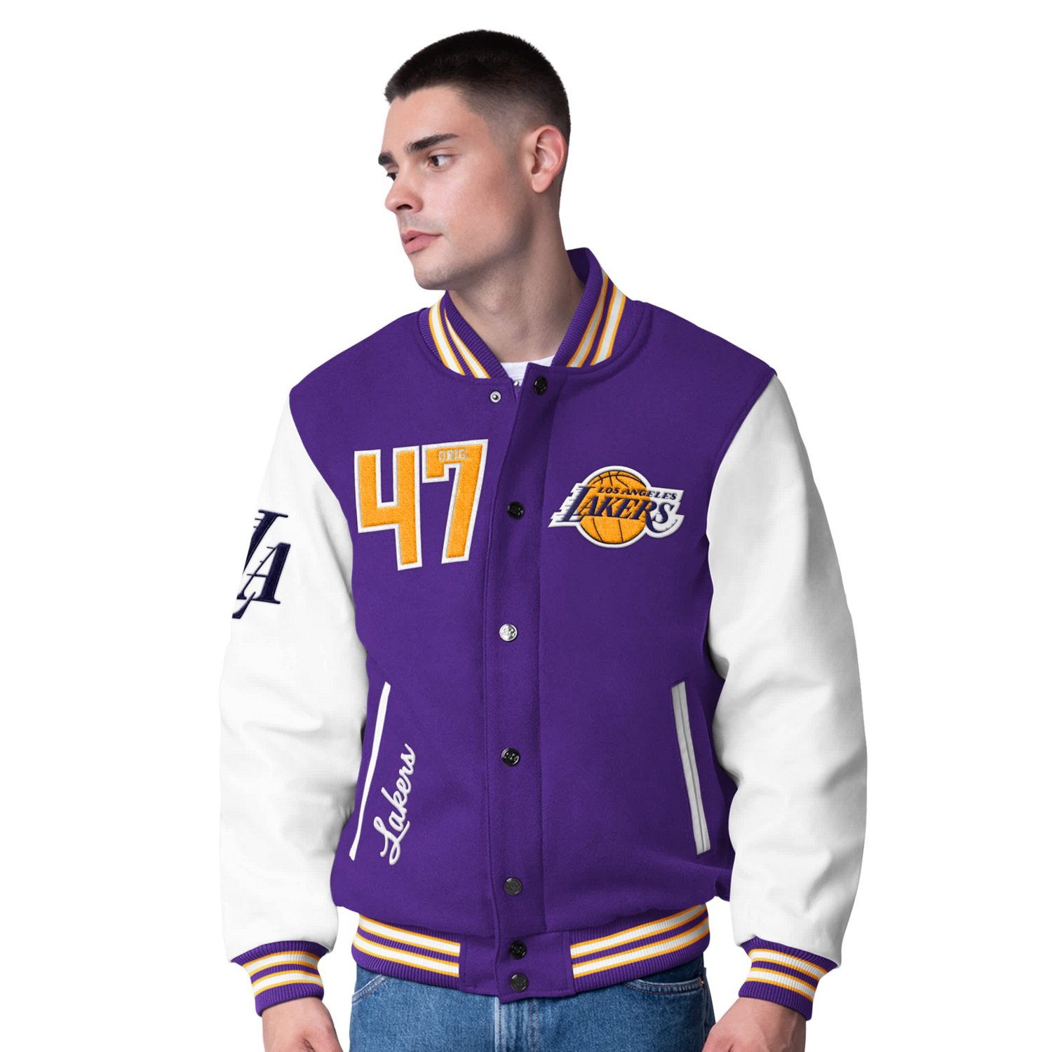 G-III Sports by Carl Banks Los Angeles Lakers Moneyball Wool  Leather Full-Snap Varsity Jacket