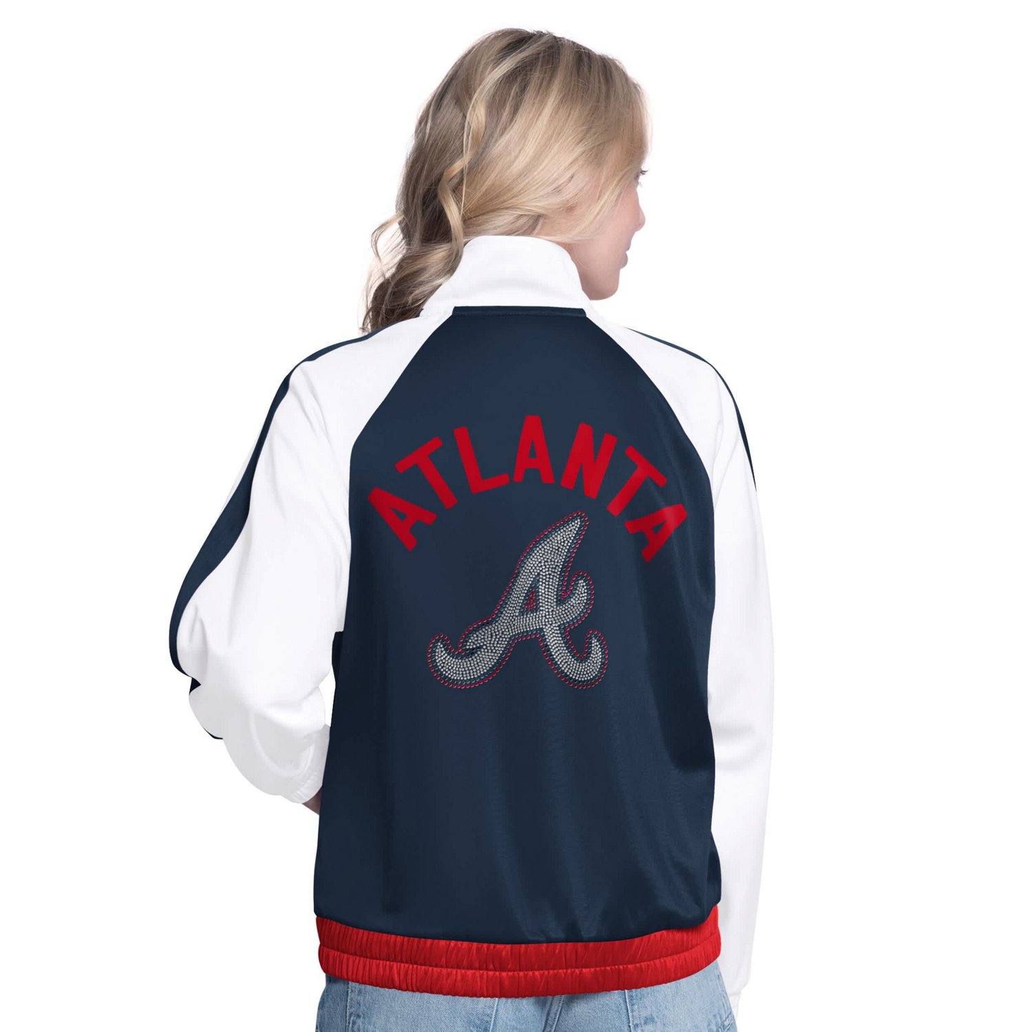 G-III Sports by Carl Banks Navy Atlanta Braves Rally Rhinestone Raglan Full-Zip Track Jacket                                     - view number 2
