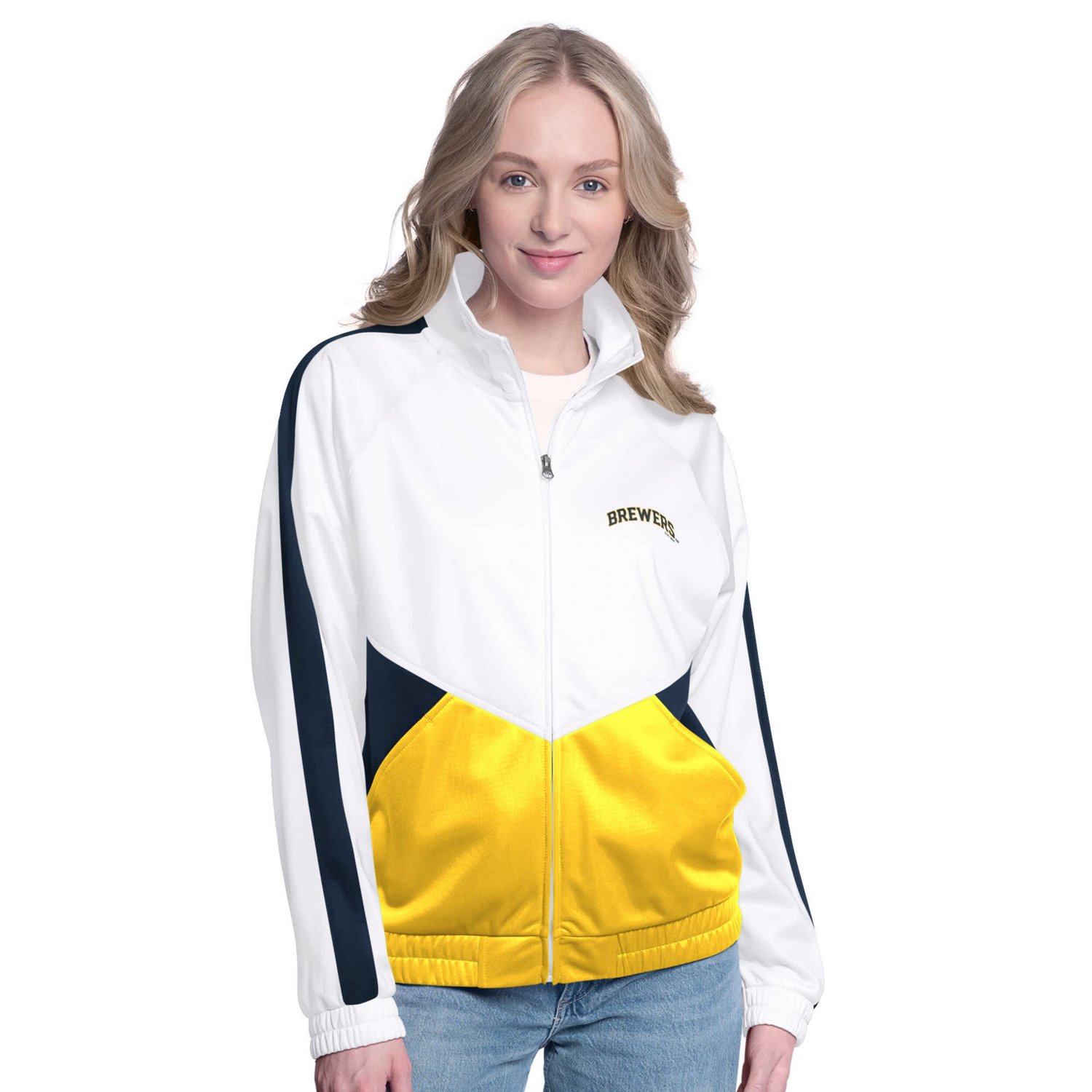 G-III Sports by Carl Banks Navy Milwaukee Brewers Rally Rhinestone Raglan Full-Zip Track Jacket