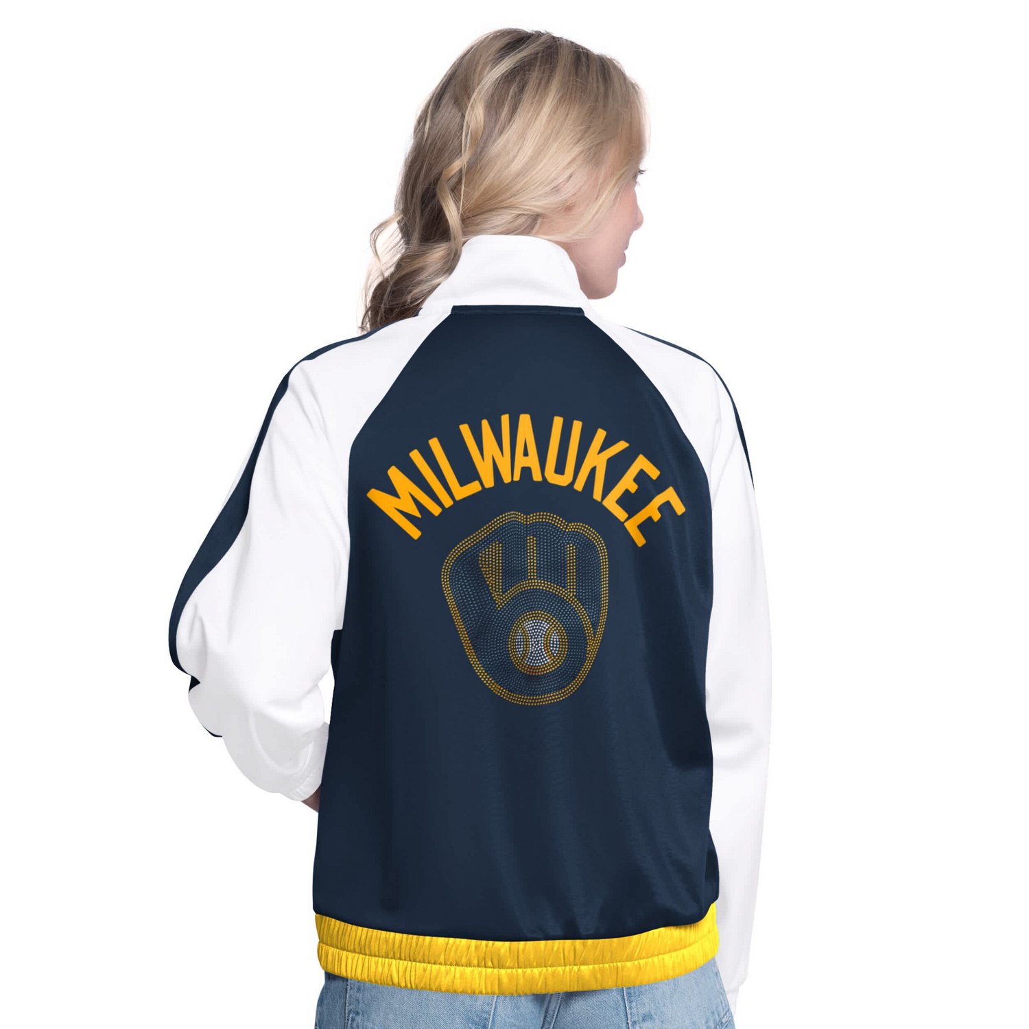 G-III Sports by Carl Banks Navy Milwaukee Brewers Rally Rhinestone Raglan Full-Zip Track Jacket