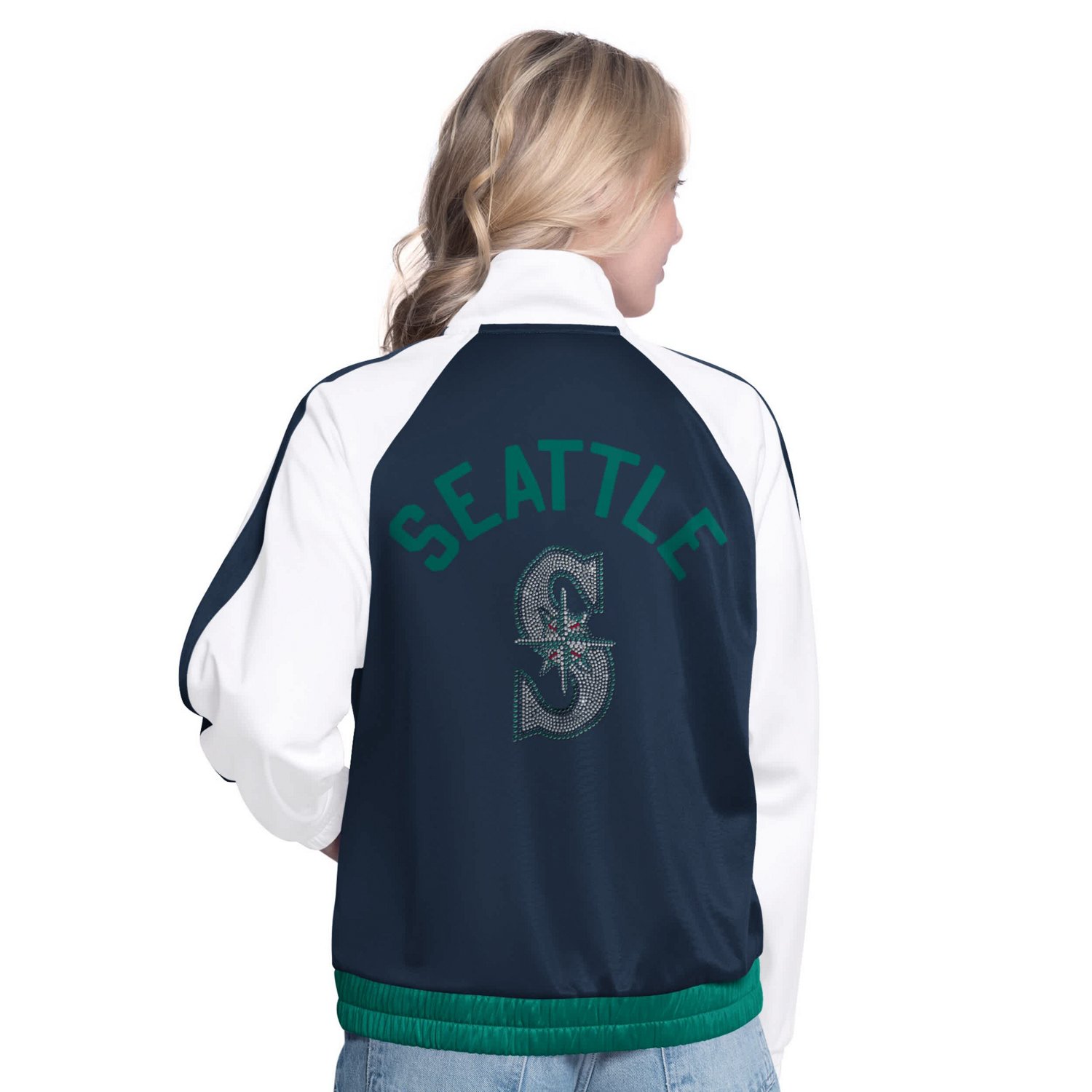 G-III Sports by Carl Banks Navy Seattle Mariners Rally Rhinestone Raglan Full-Zip Track Jacket - view number 2