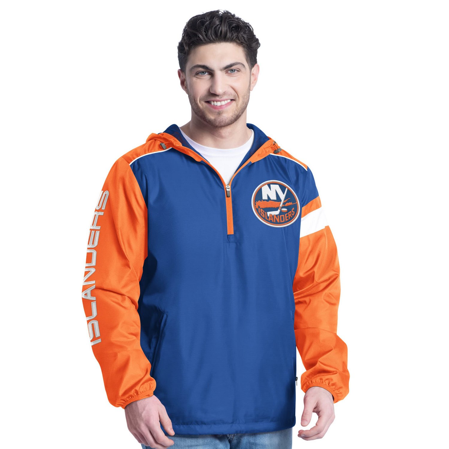 G-III Sports by Carl Banks Orange New York Islanders Lateral Half-Zip Hoodie Jacket                                              - view number 1