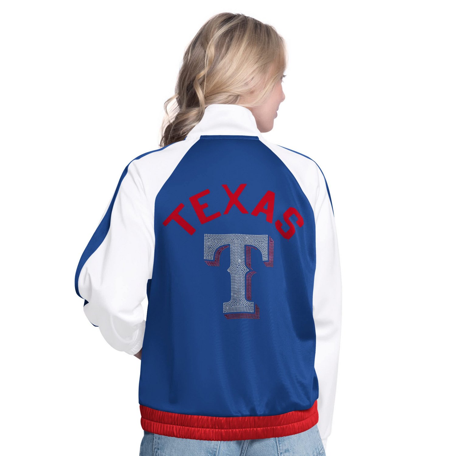 G-III Sports by Carl Banks Royal Texas Rangers Rally Rhinestone Raglan Full-Zip Track Jacket - view number 2