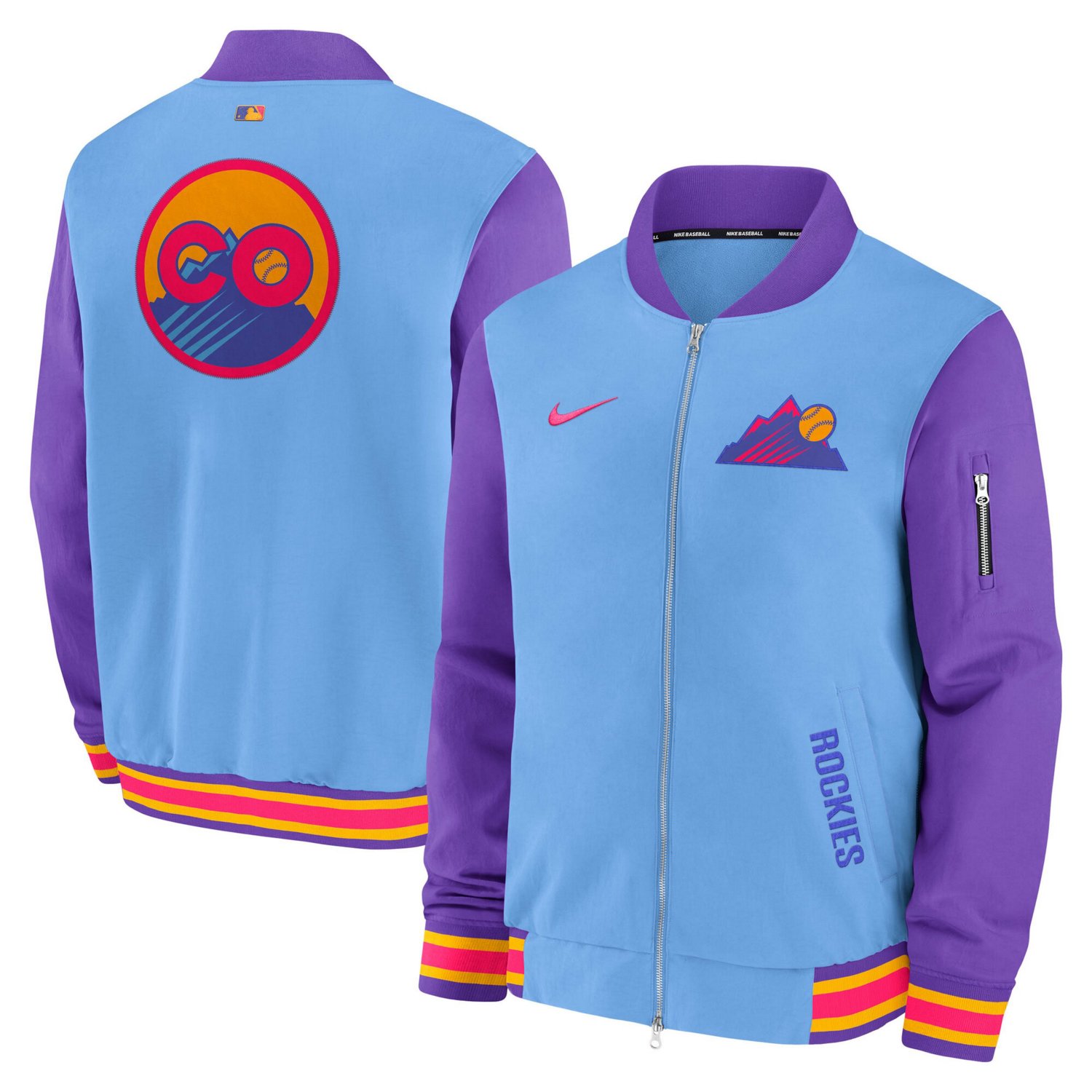 Men's Nike  Light Blue/Purple Colorado Rockies 2025 City Connect Authentic Collection Full-Zip Bomber Jacket - view number 2