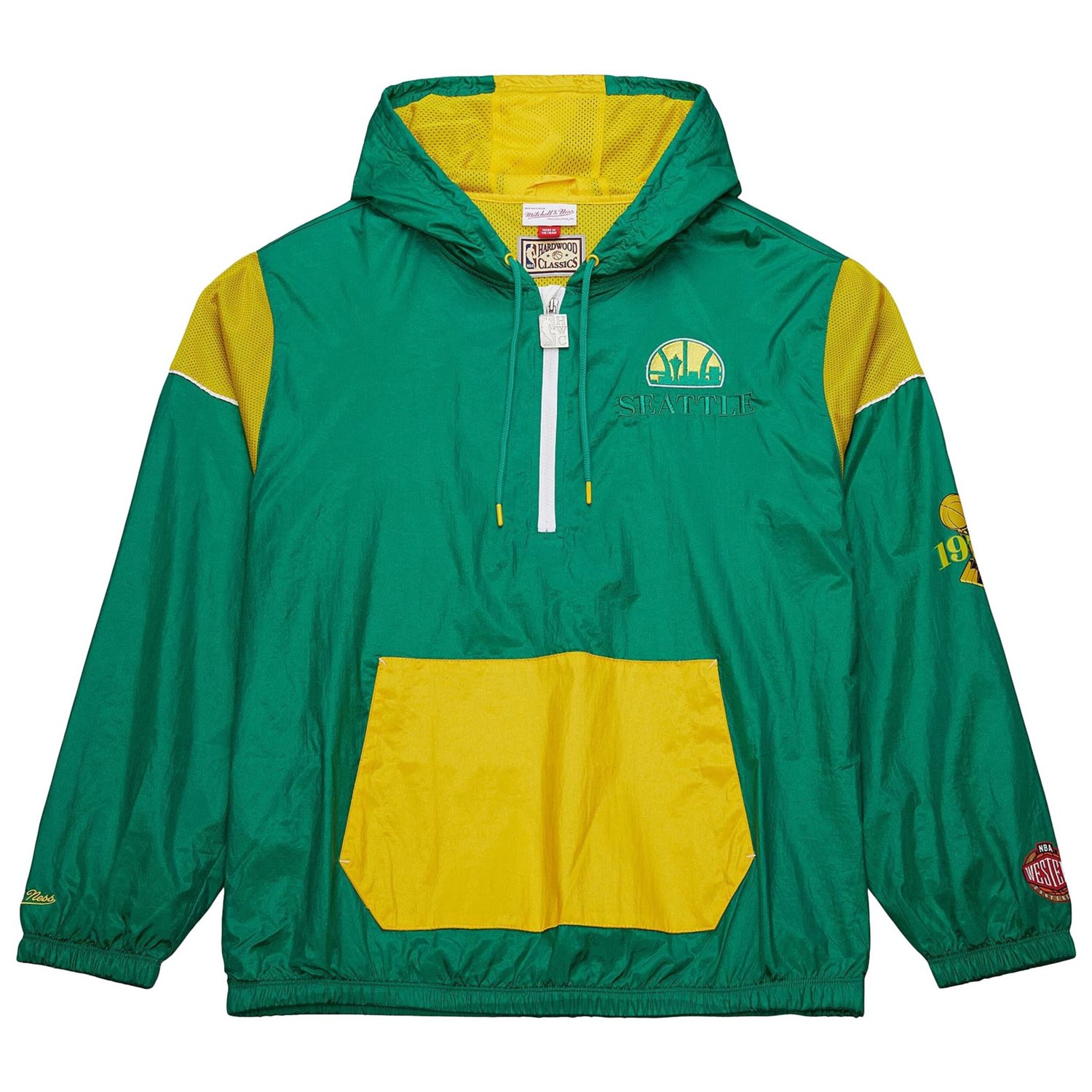 Mitchell & Ness Adults' Seattle Supersonics Hardwood Classics Team OG 3.0 Anorak 1/2 Zip Windbreaker Jacket