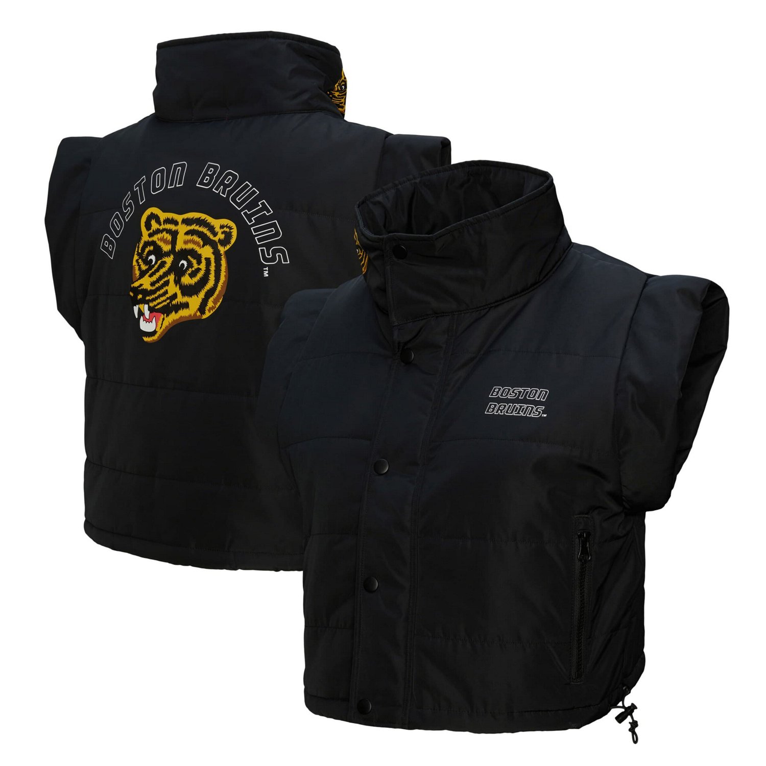 Mitchell  Ness Boston Bruins Cropped Full-Zip Puffer Vest
