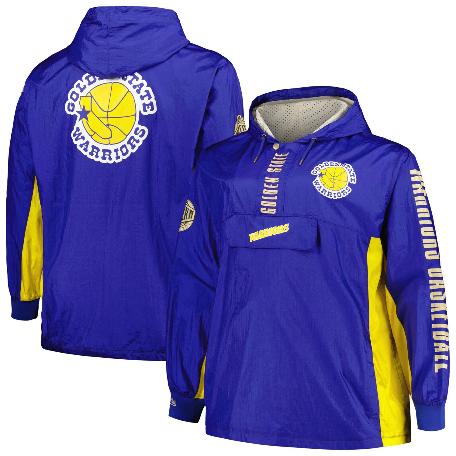 Mitchell  Ness Golden State Warriors Big Tall Hardwood Classics Team OG 20 Anorak Hoodie Quarter-Zip Windbreaker Jacket