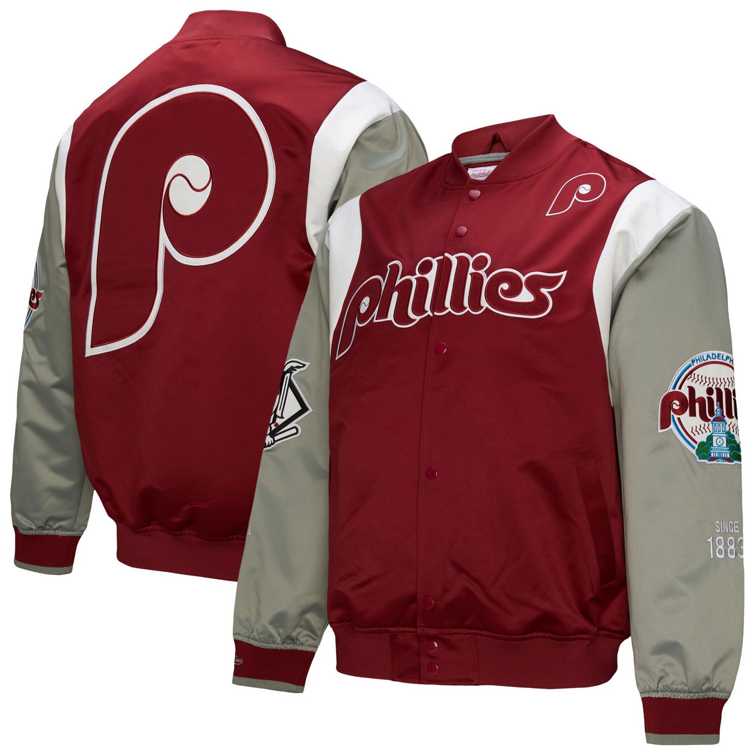 Mitchell  Ness Gray Philadelphia Phillies Cooperstown Collection Team Origins Satin Full-Snap Jacket