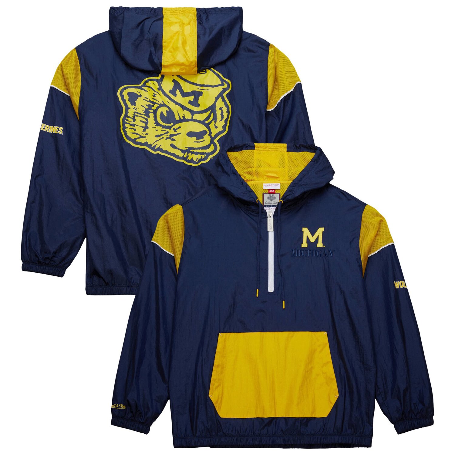 Mitchell  Ness Michigan Wolverines Anorak Vintage Logo Half-Zip Hoodie Jacket