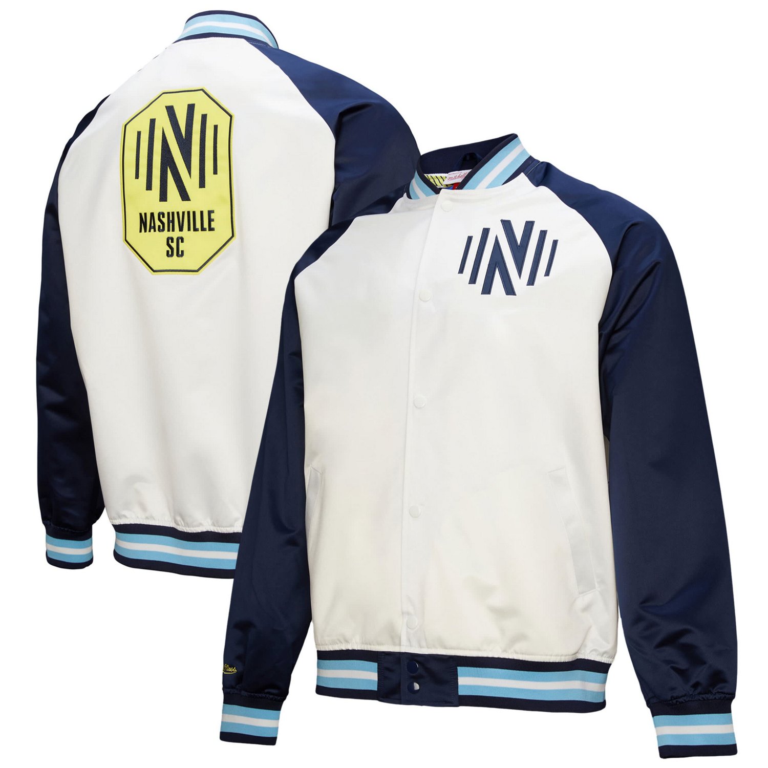 Mitchell  Ness Navy Nashville SC 2025 Jersey Hook Lightweight Satin Raglan Full-Snap Jacket