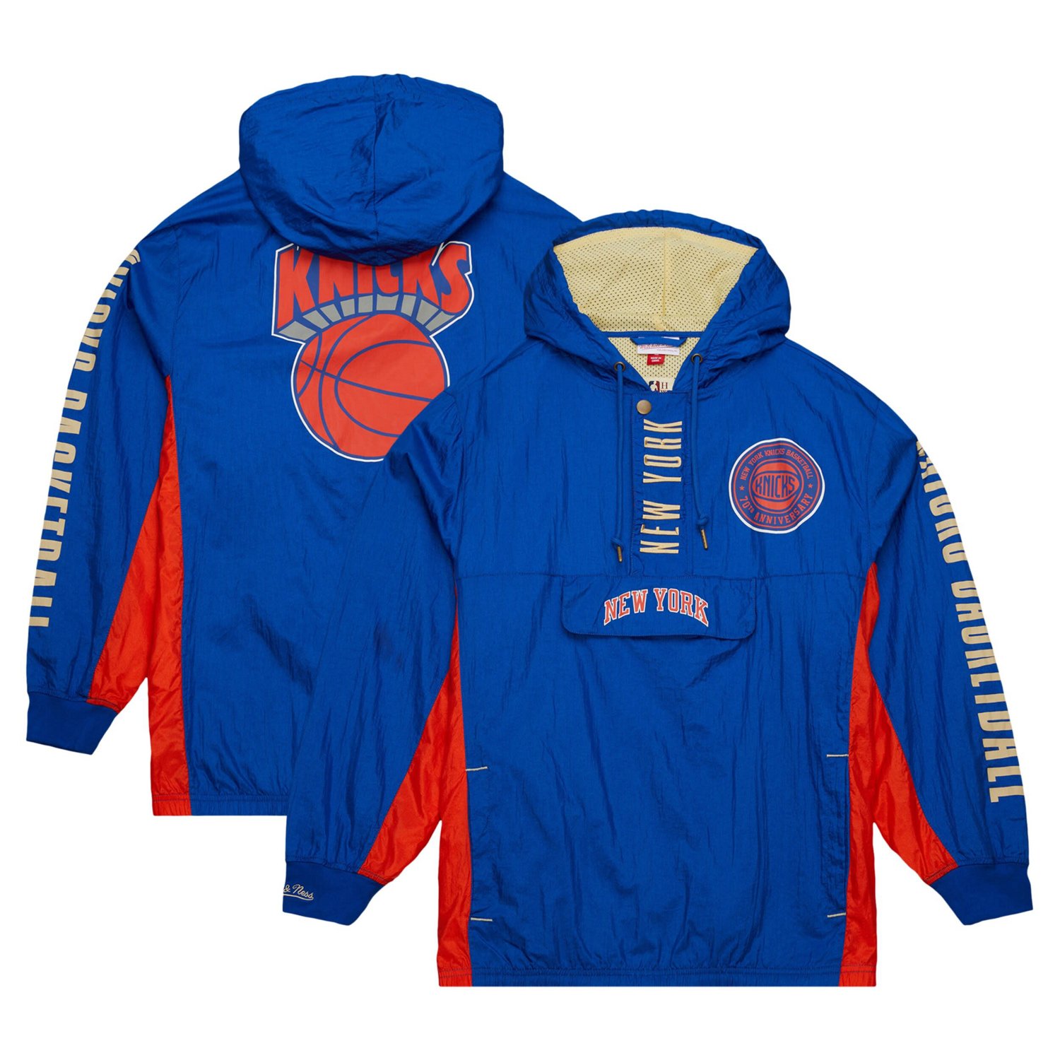 Mitchell  Ness New York Knicks Big Tall Hardwood Classics Team OG 20 Anorak Hoodie Quarter-Zip Windbreaker Jacket