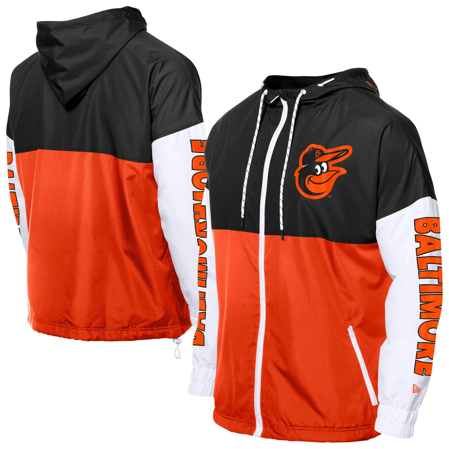 New Era Black Baltimore Orioles Color Block Full-Zip Hoodie Windbreaker