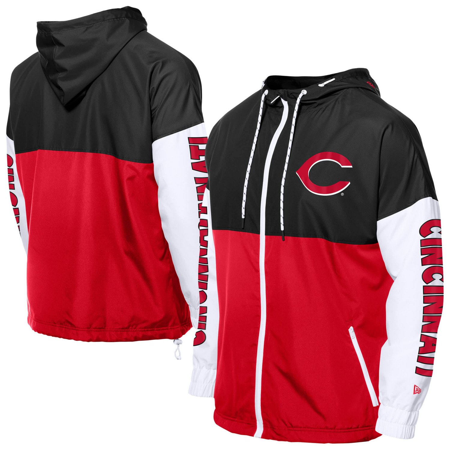 New Era Black Cincinnati s Color Block Full-Zip Hoodie Windbreaker