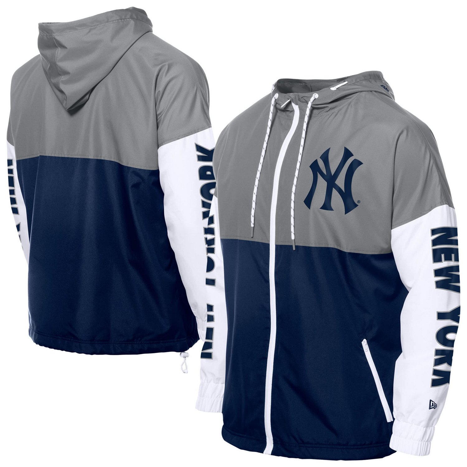 New Era Gray New York Yankees Color Block Full-Zip Hoodie Windbreaker - view number 1
