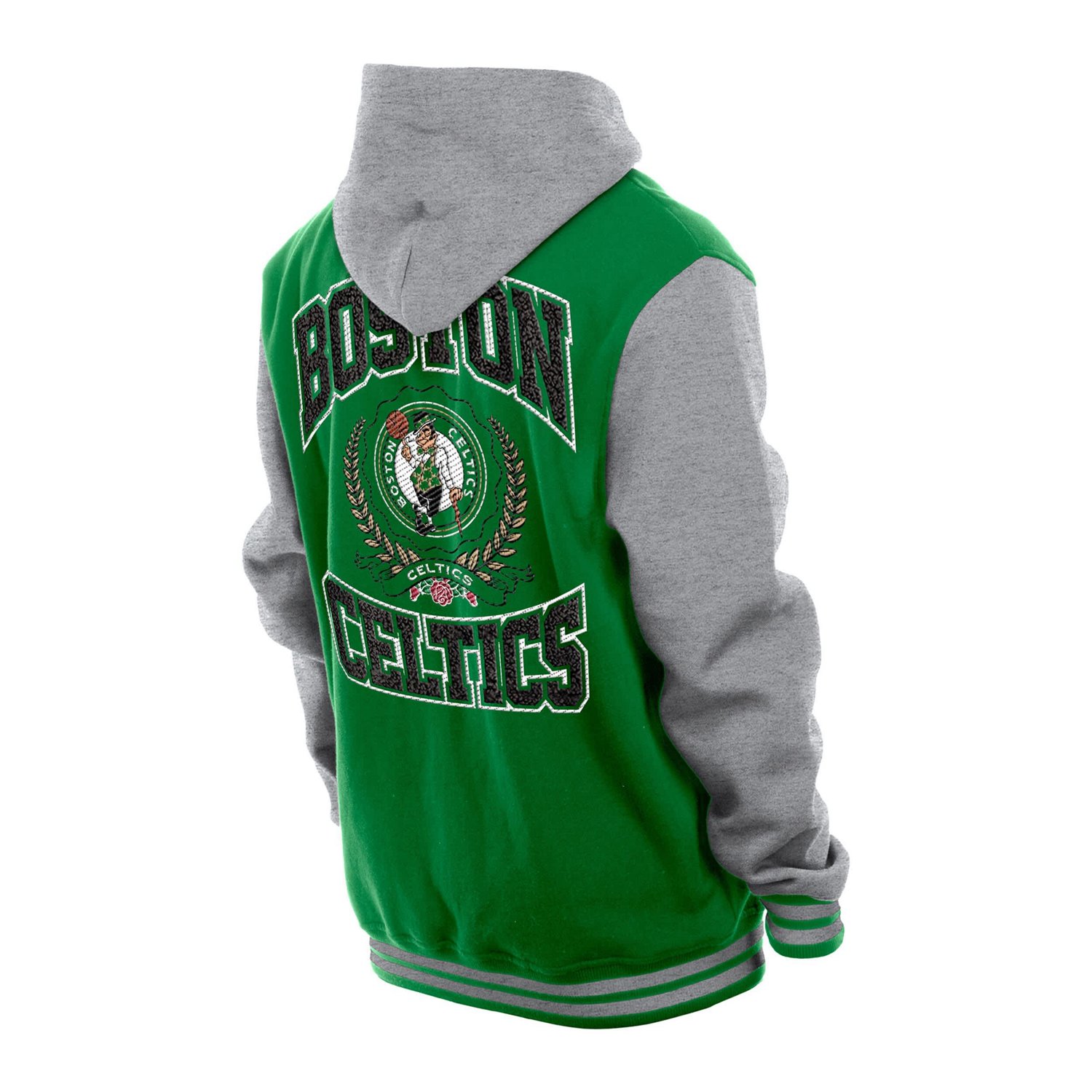 New Era Men's Boston Celtics Throwback Prep Chenille Full-Snap Hooded Varsity Jacket
