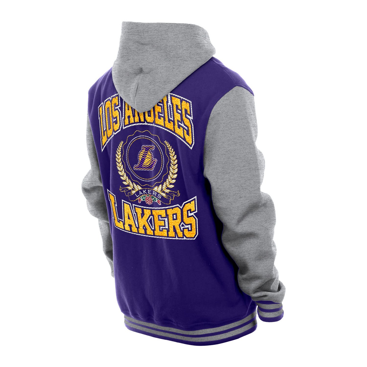 New Era Men's Los Angeles Lakers Throwback Prep Chenille Full-Snap Hooded Varsity Jacket