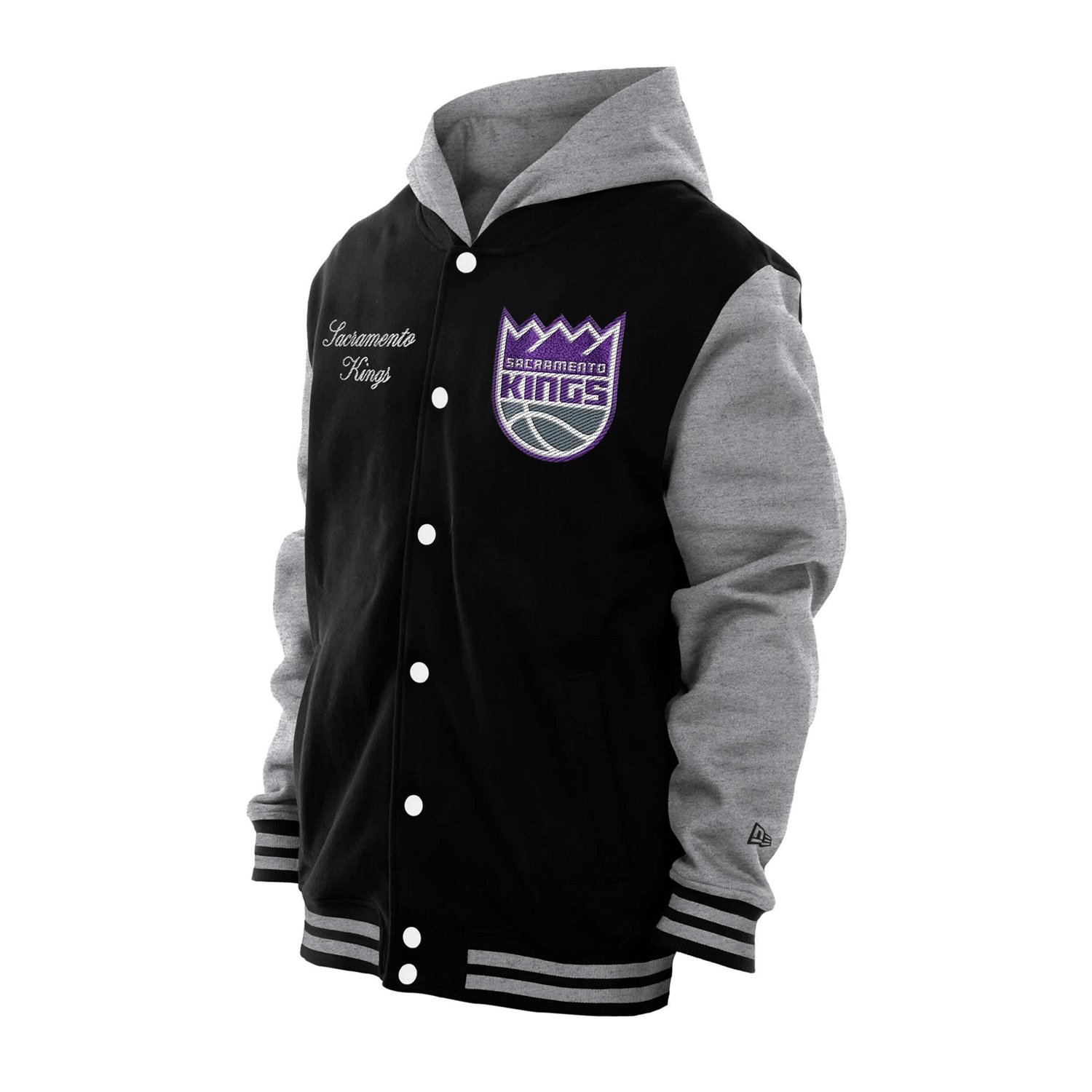 New Era Men's Sacramento Kings Throwback Prep Chenille Full-Snap Hooded Varsity Jacket - view number 2