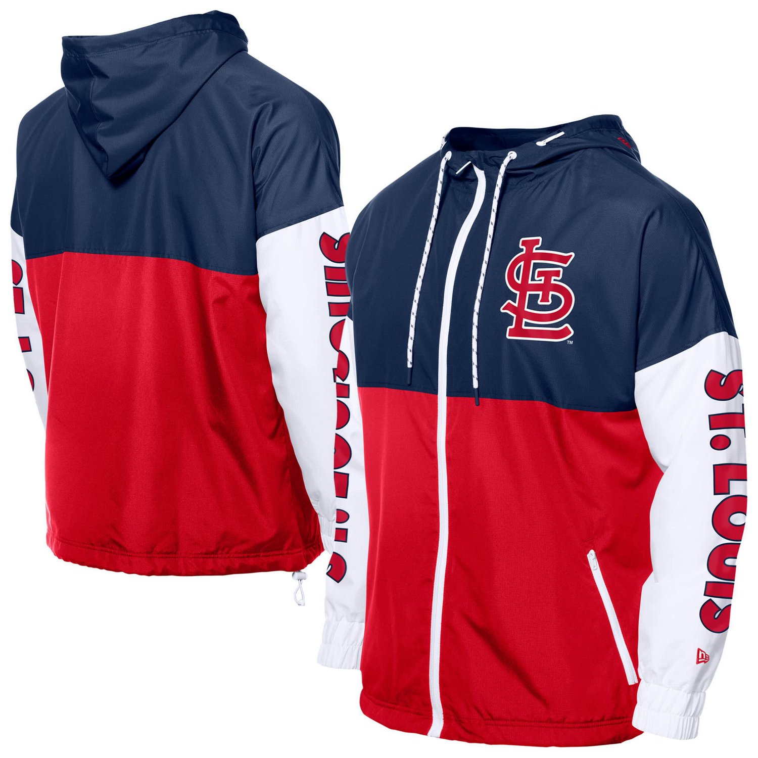 New Era Navy St Louis Cardinals Color Block Full-Zip Hoodie Windbreaker