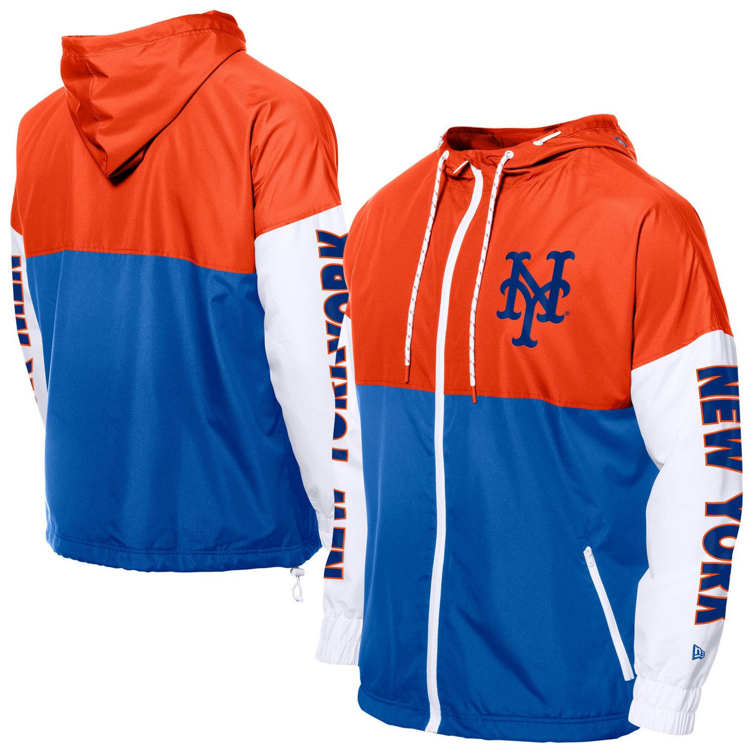 New Era Orange New York Mets Color Block Full-Zip Hoodie Windbreaker