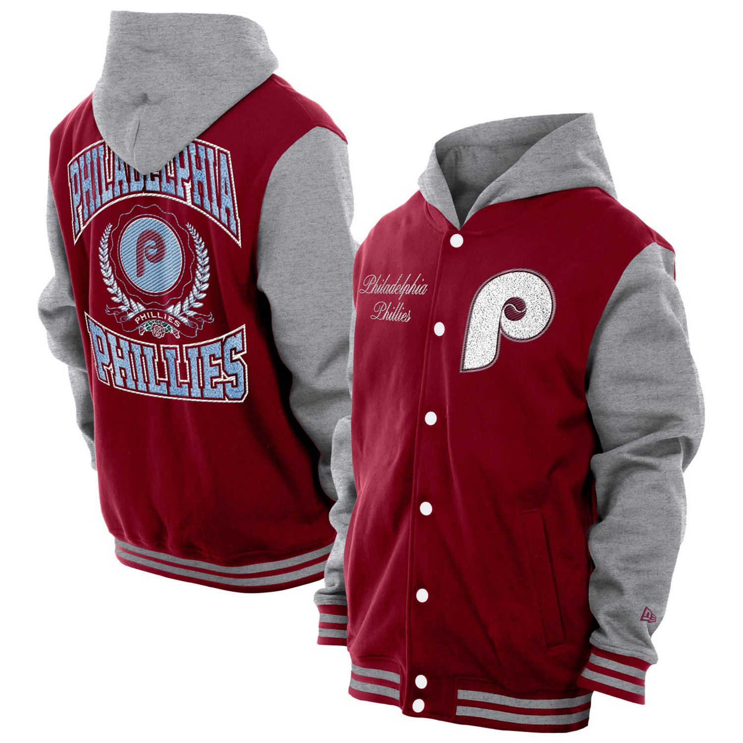 New Era Philadelphia Phillies Throwback Prep Full-Snap Hoodie Jacket                                                            