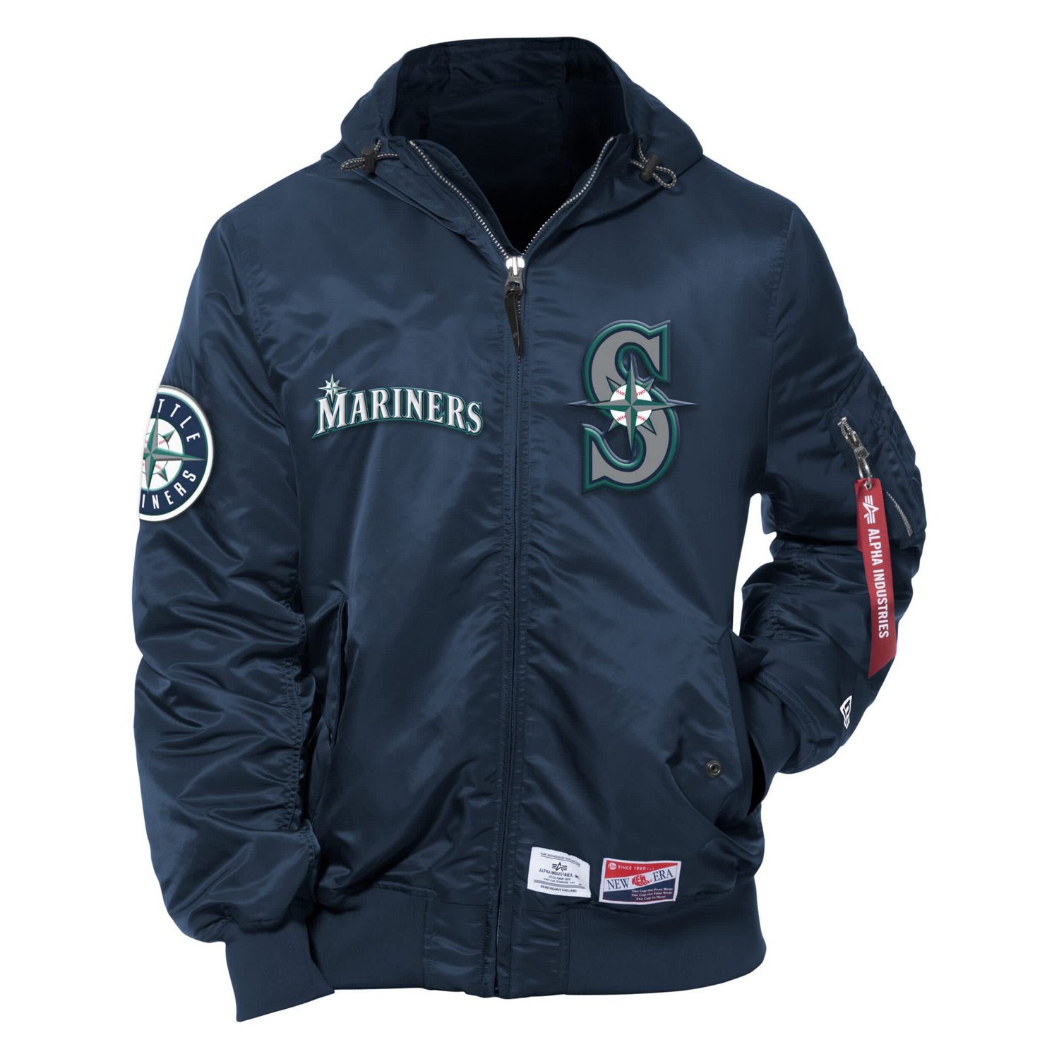New Era x Alpha Industries Seattle Mariners Current Day Full-Zip Hooded Nylon Bomber Jacket - view number 2