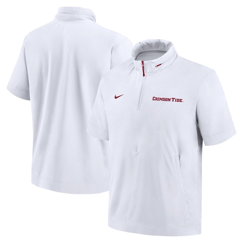 Nike Alabama Crimson Tide 2024 Sideline Coach Short Sleeve Half-Zip Hoodie Jacket White, Small - NCAA Men's Fleece/Jackets at Academy Sports