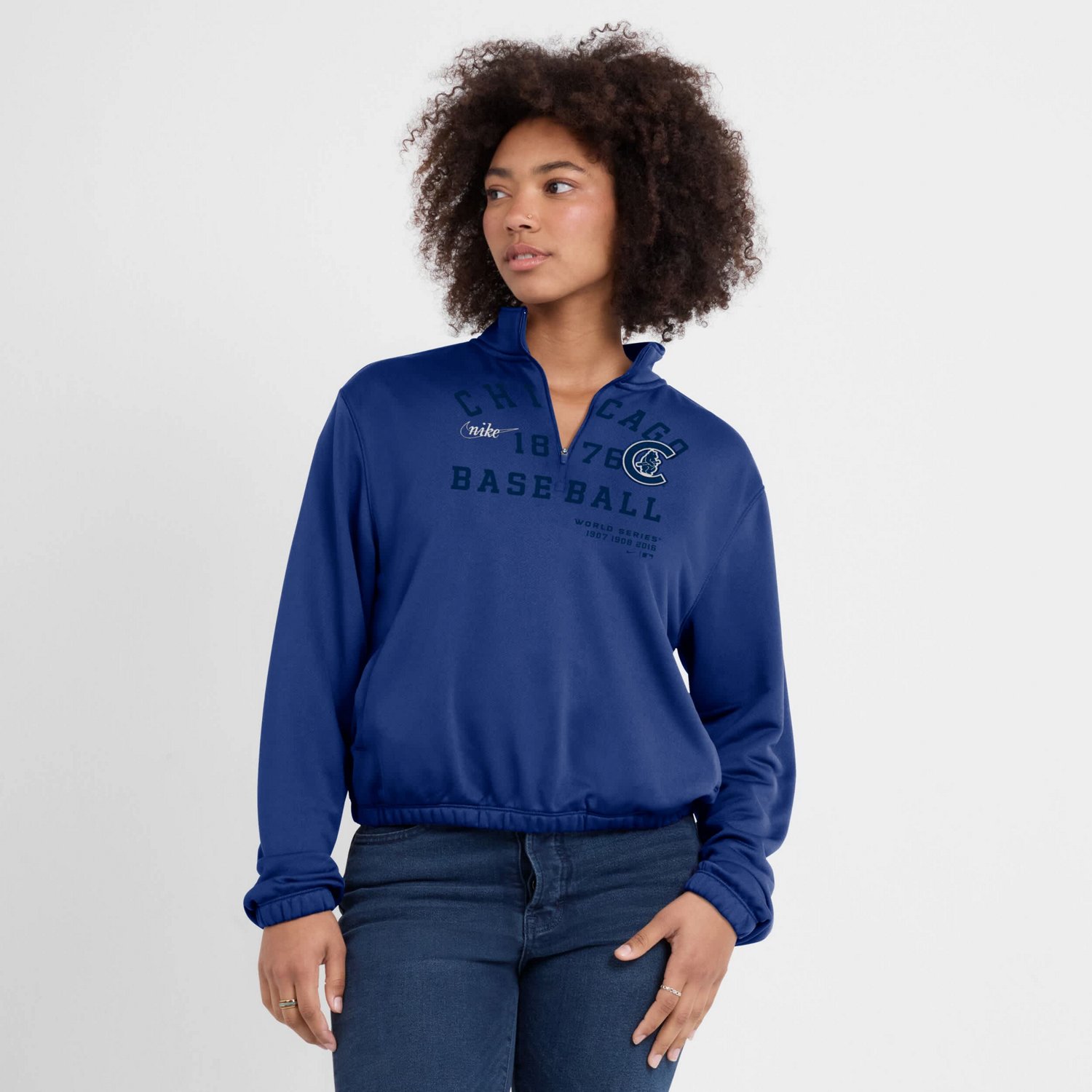Nike Chicago Cubs Rewind Splice Half-Zip Semi-Cropped Bubble Hem Sweatshirt - view number 4