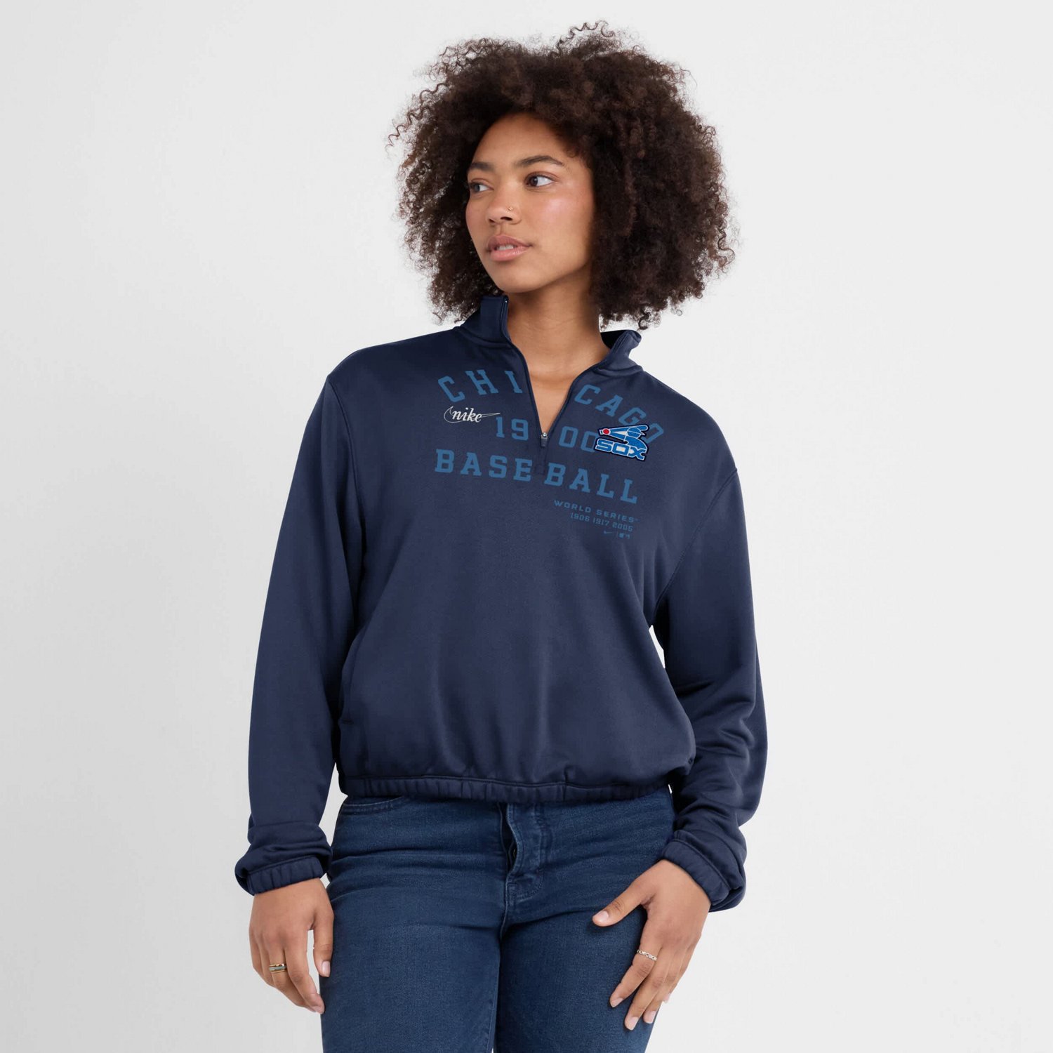 Nike Chicago White Sox Rewind Splice Half-Zip Semi-Cropped Bubble Hem Sweatshirt - view number 2