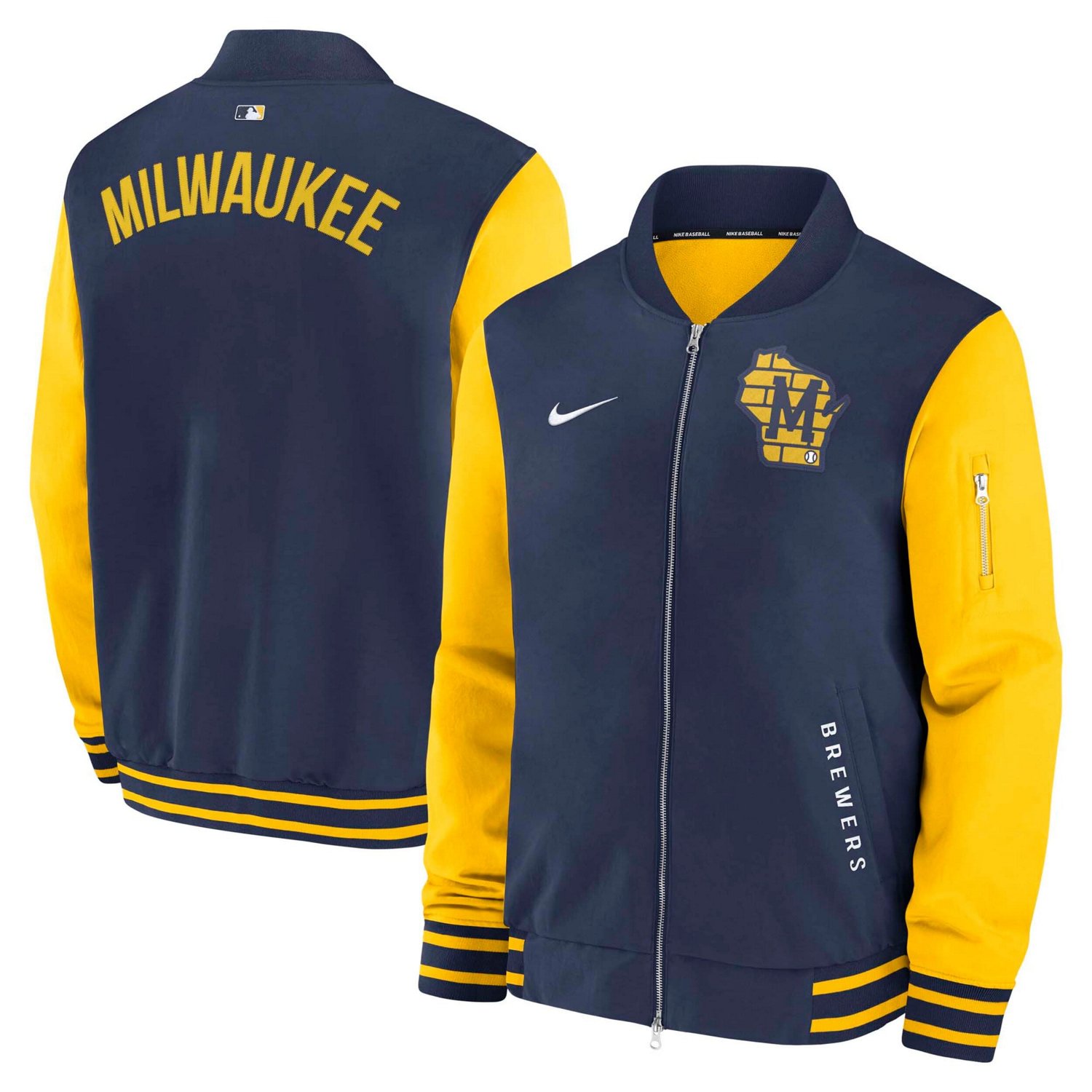 Nike Gold Milwaukee Brewers Authentic Collection Dugout Full-Zip Bomber Jacket