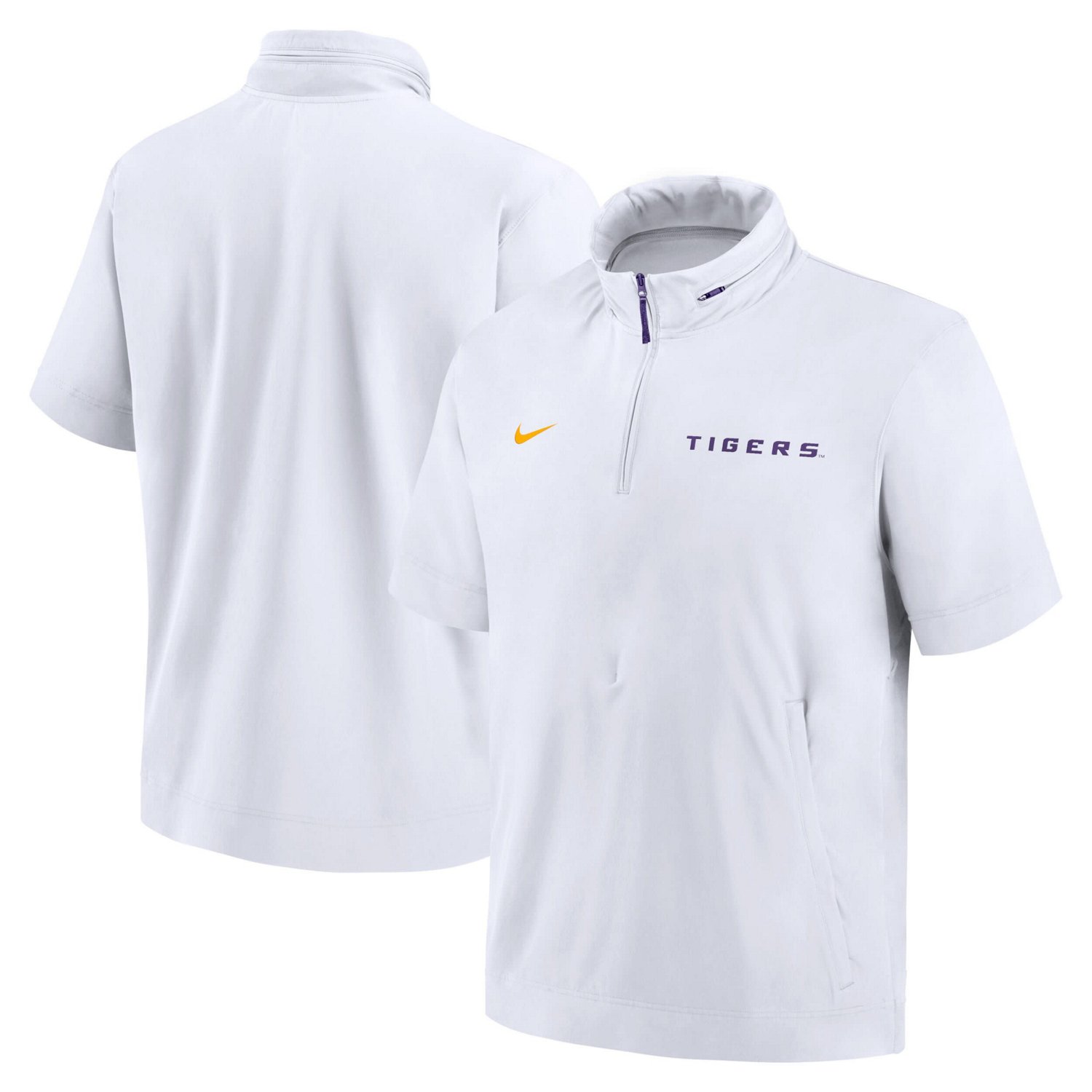 Nike LSU Tigers 2024 Sideline Coach Short Sleeve Half-Zip Hoodie Jacket                                                          - view number 1