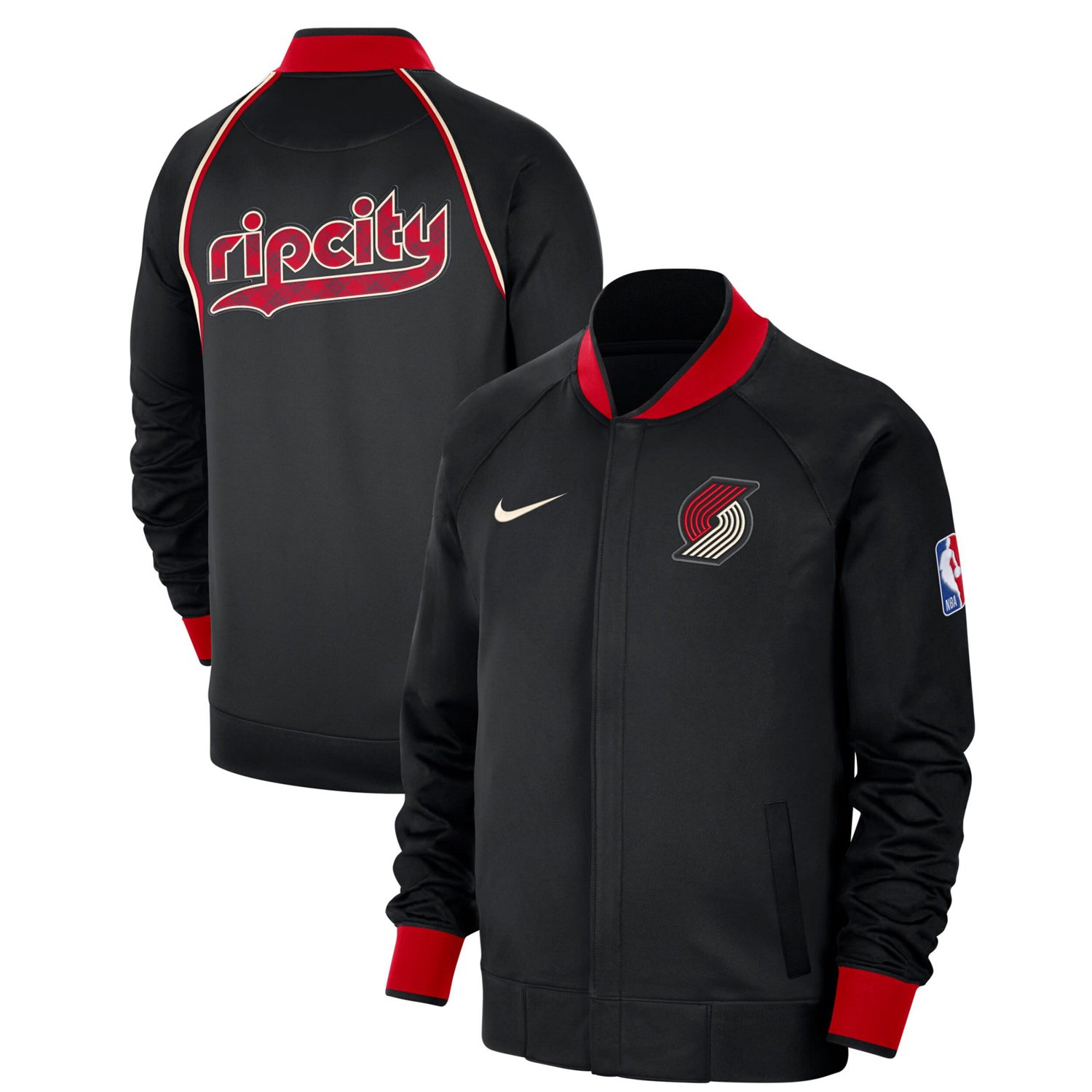 Nike Men’s Portland Trail Blazers 2023/24 City Edition Authentic Showtime Performance Raglan Full-Zip Jacket - view number 1