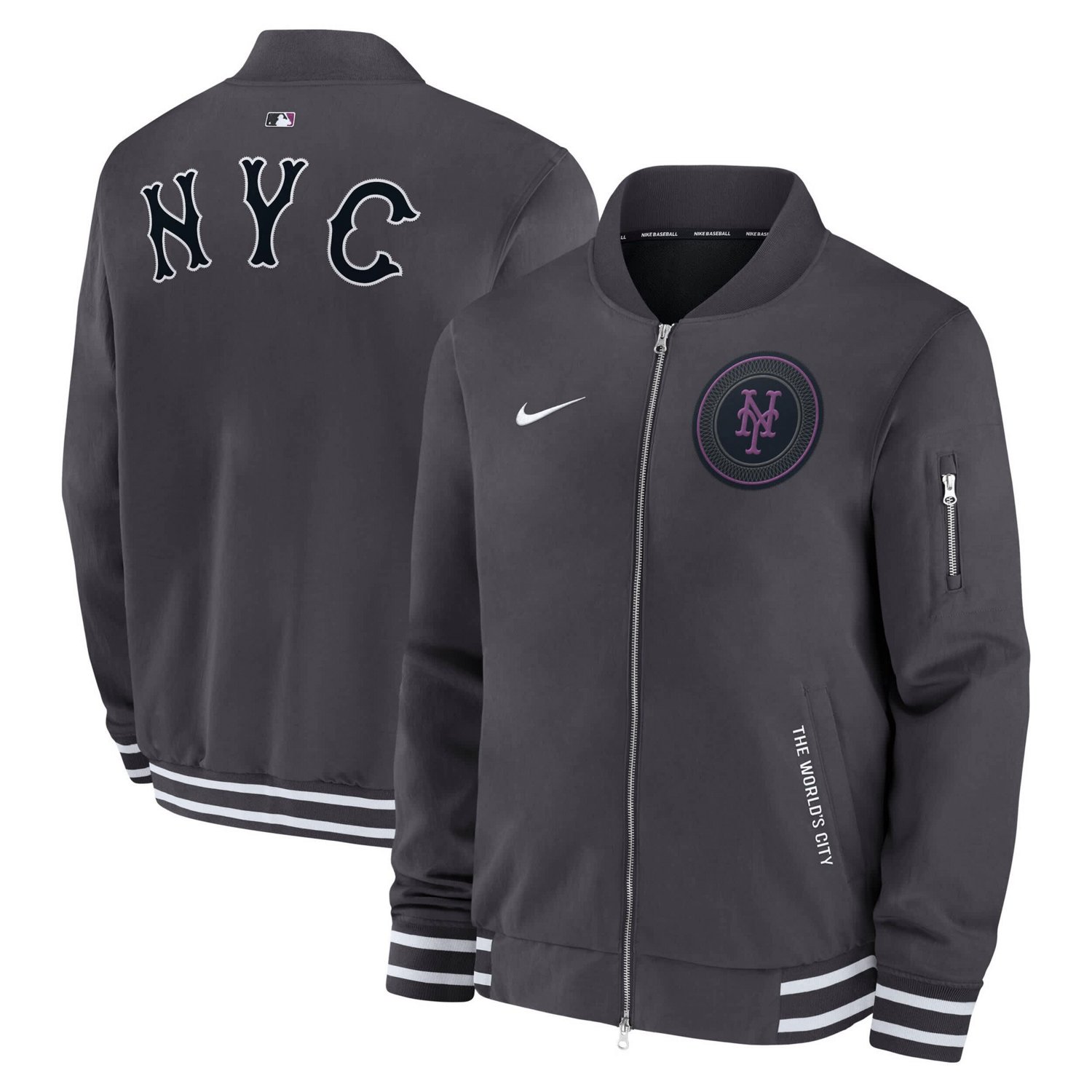 Nike New York Mets Authentic Collection City Connect Full-Zip Bomber Jacket                                                      - view number 1