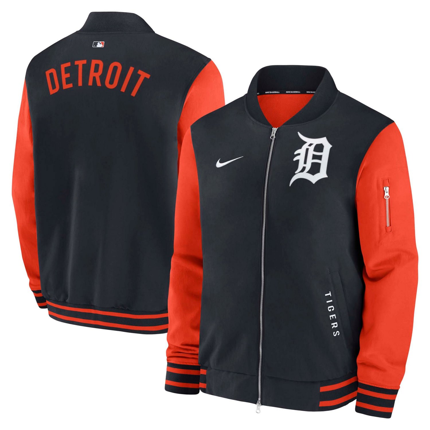 Nike Orange Detroit Tigers Authentic Collection Dugout Full-Zip Bomber Jacket                                                   