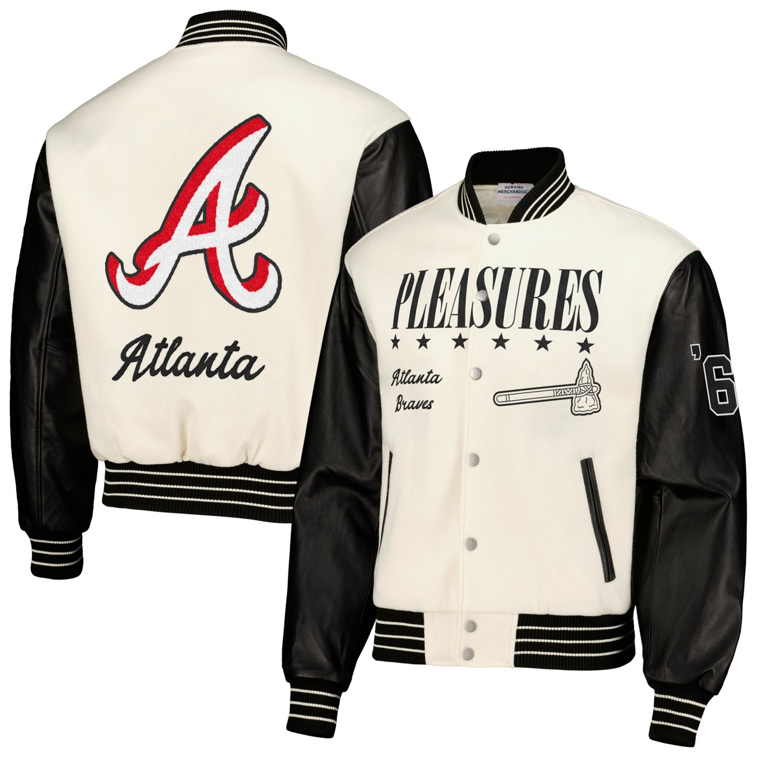 PLEASURES Atlanta Braves Full-Snap Varsity Jacket - view number 1