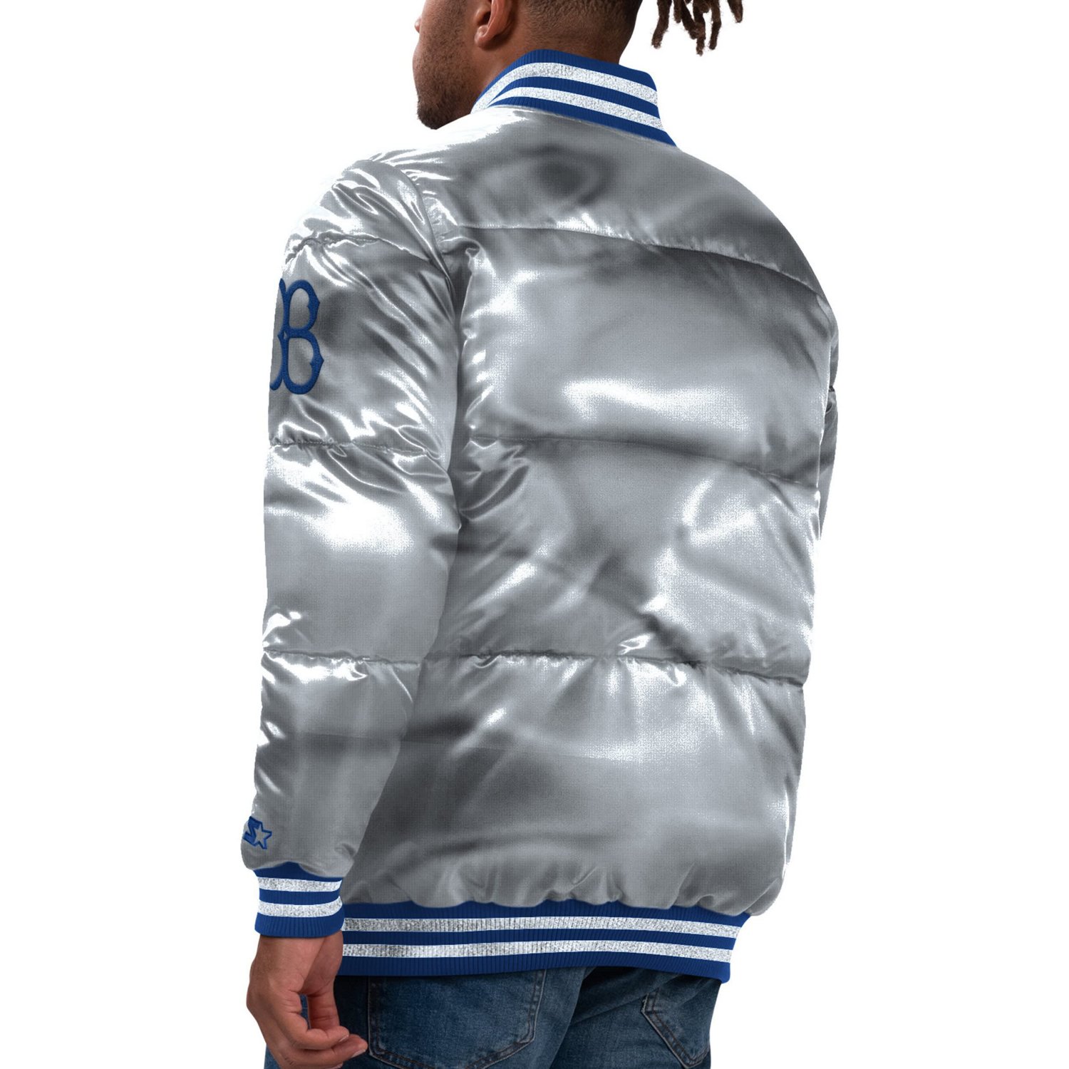 Starter Brooklyn Dodgers Cooperstown Collection Bronx Satin Full-Snap Bomber Jacket - view number 2