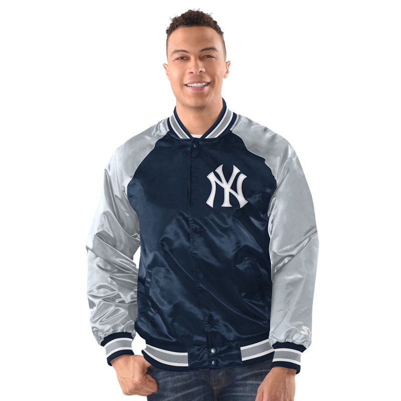 Starter Men's Navy/Gray New York Yankees Raglan Blitz Varsity Jacket - Navy, Gray