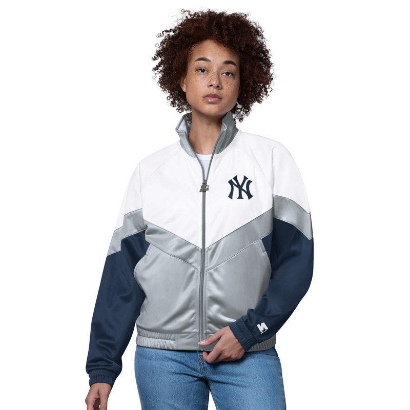 Starter Women's White/Gray New York Yankees Teamwork Raglan Full-Zip Track Jacket - White, Gray