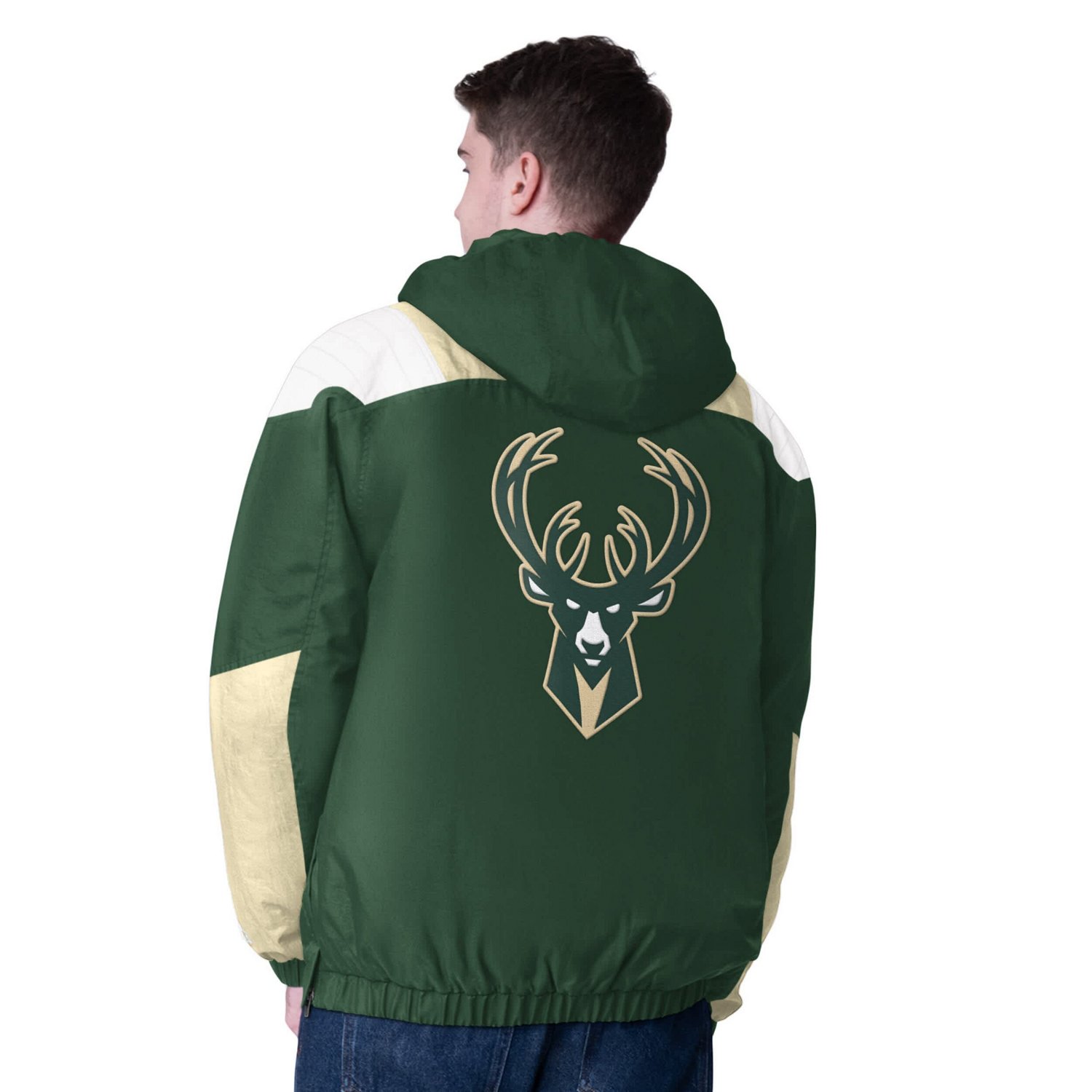 Starter Hunter Cream Milwaukee Bucks Charger Half-Zip Pullover Jacket - view number 2