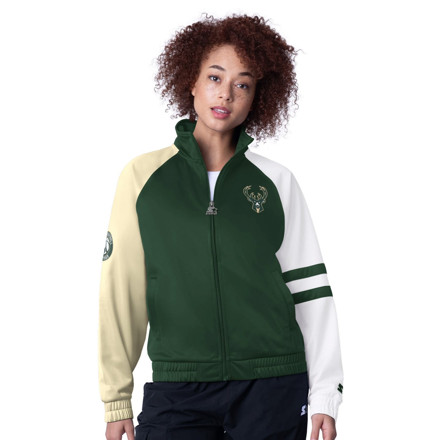 Starter Hunter Milwaukee Bucks Line Up Dolman Raglan Full-Zip Track Jacket