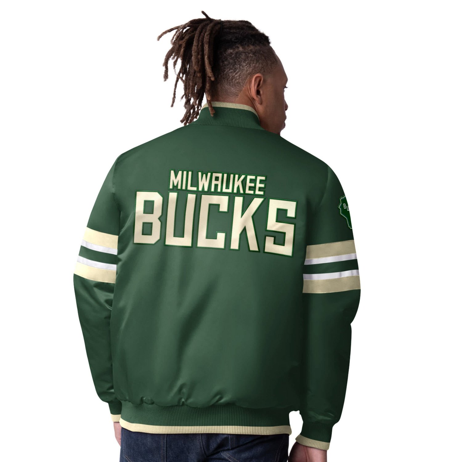 Starter Hunter Milwaukee Bucks Scout Varsity Satin Full-Snap Jacket - view number 2