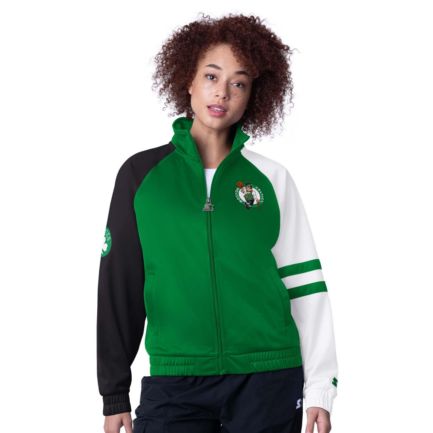 Starter Kelly Boston Celtics Line Up Dolman Raglan Full-Zip Track Jacket
