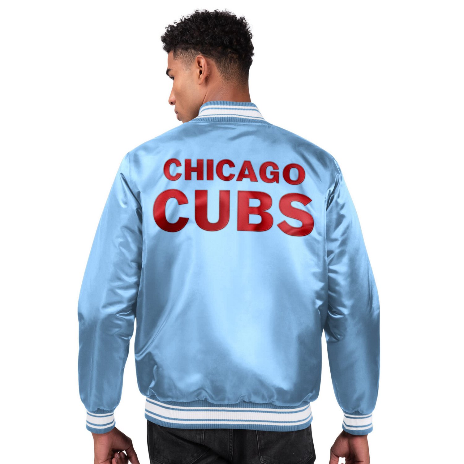 Starter Light Chicago Cubs Locker Room Satin Full-Snap Varsity Jacket